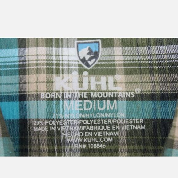 Kuhl Shirt Men’s Medium Check Short Sleeve Green Blue Lightweight Plaid Hiking - Picture 9 of 9